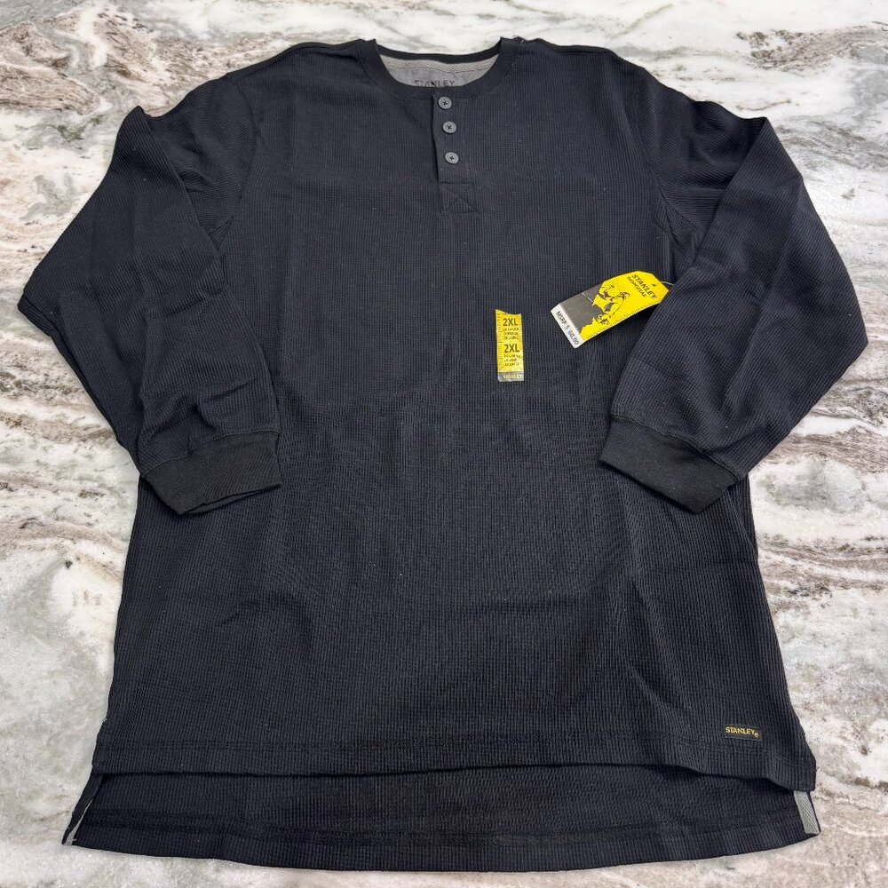 NWT Stanley Workwear Black Stretch Quick Dry Henley Shirt Mens 2XL
